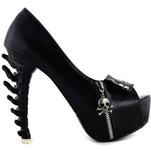 Shoes - Skull Zipper Bone Heel Platform Heels